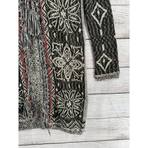 Free People Hooded Floral Tie Front Duster Cardigan Sweater Womens XS Black Gray - Picture 6 of 13